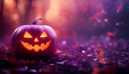 purple halloween background with pumpkin