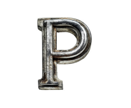 Vintage metal letterpress type letter P for design projects, cut out transparent - Powered by Adobe