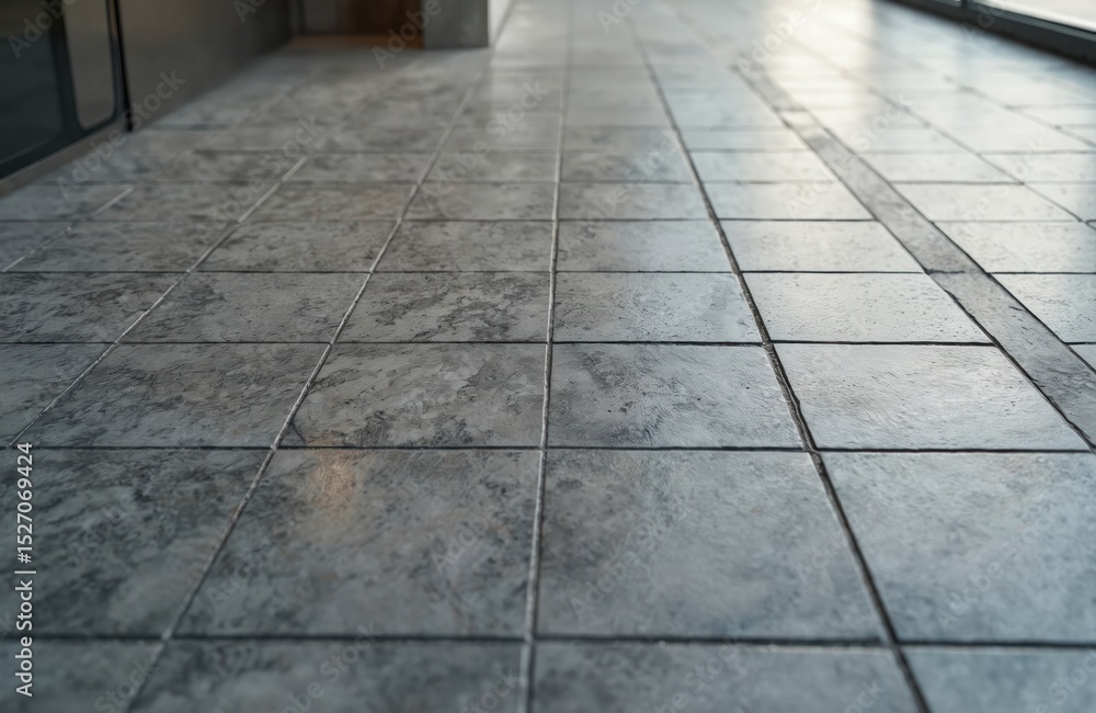 Poster grey granite floor tiles pattern. modern design with textured surface. square tiles create geometric