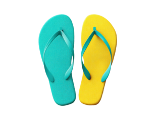 Colorful summer flip flops for beach fun and vacation style, cut out transparent 
