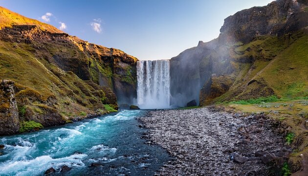 cascading waterfall overlay in wilderness nature landscape rugged rocks scenic viewpoint serene environment