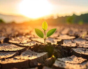 Small plant in cracked earth