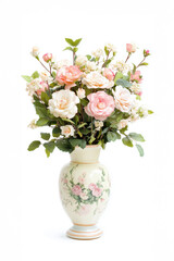 Fototapeta premium Retro floral arrangement in a classic vase, high-resolution cutout for print, interior design concepts, or elegant compositions.