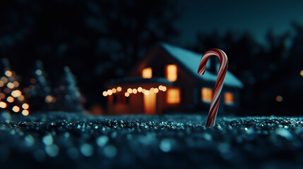 Festive Candy Cane Christmas House Scene Winter Wonderland