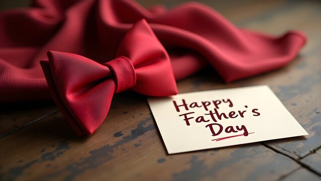 A vibrant red bow tie placed elegantly on a textured rustic background, symbolizing Father’s Day celebration