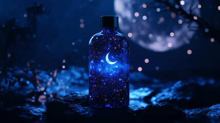 Night-themed product packaging with stars, moon
