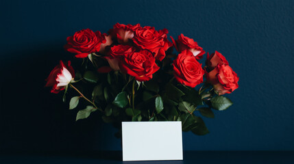 Pink and red roses bouquet with blank card