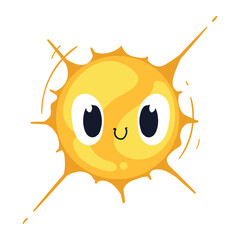 Cute Cartoon Sun Character Vector with Smiling Face and Radiant Light Beams for Kids’ Educational and Creative Designs