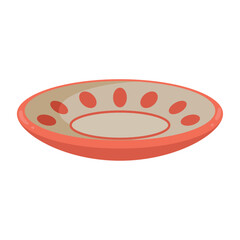 Colorful Decorative Plate Vector Illustration with Red Border and Oval Patterns for Kitchen and Tableware Designs