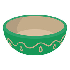 Colorful Green Decorative Bowl Vector Illustration with Beige Interior and Ethnic Pattern Design