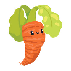 Cute Cartoon Carrot with a Happy Face Vector Illustration
