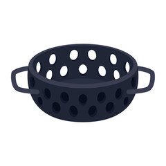 Modern Dark Blue Colander Vector Illustration with Circular Holes and Dual Handles for Kitchen and Cooking Designs