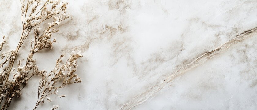 Dried flowers on a marble background in soft light