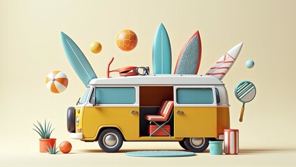 camper van packed with summer essentials