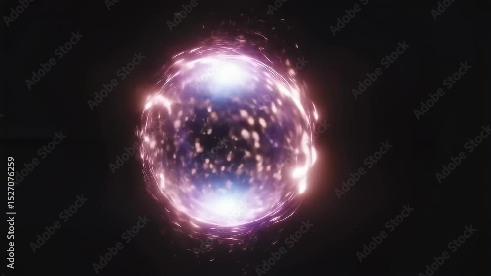 Poster glowing sphere with abstract shimmering particles. magical energy orb with light effects. futuristic