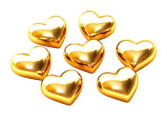 Golden heart decorations for celebrations studio bright atmosphere close-up view cut out on transparent background