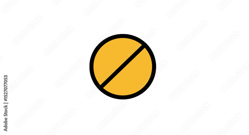 Poster yellow circular icon with diagonal line on white background