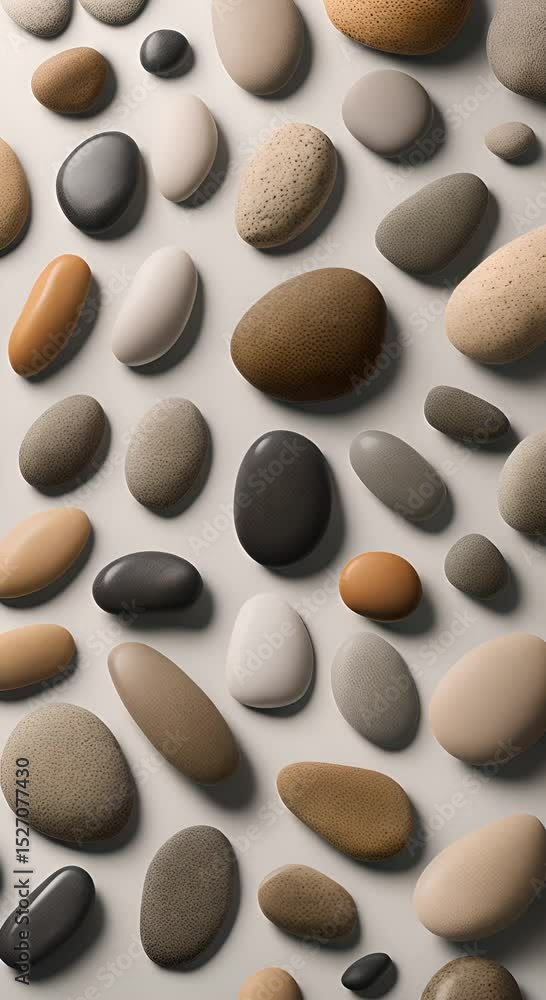 Poster unique stone shapes collection featuring smooth oval pebbles with natural textures and patterns on a
