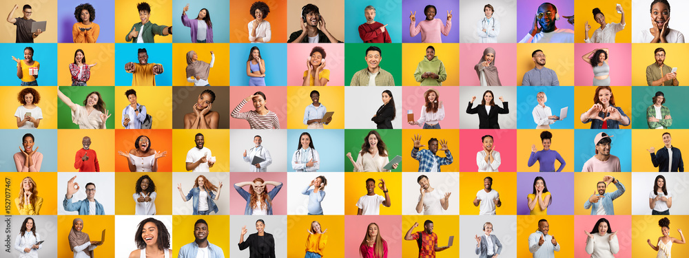 Poster a vibrant collage showcases a diverse group of individuals displaying various expressions of happine