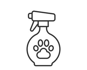 Minimalist line art spray bottle with paw print. Symbolizes pet hygiene, cleaning, and care. Perfect for veterinary, grooming, or pet product websites  apps.