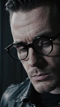 Portrait masculin &agrave; lunettes en r&eacute;flexion profonde