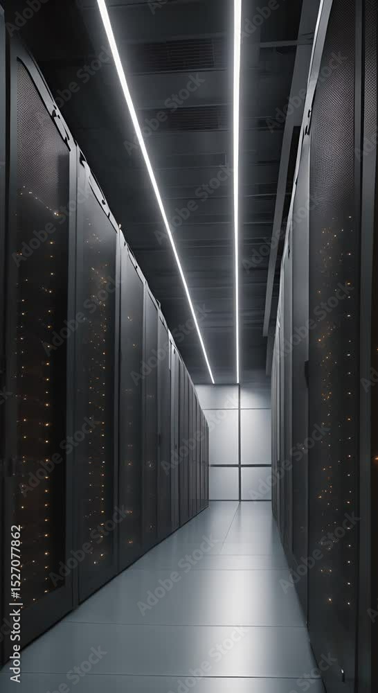 Aufkleber dark corridor lined with server racks in a data center during the night with artificial lighting 4k 