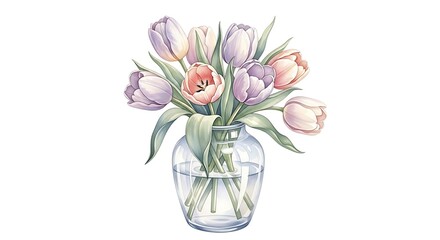 Pastel Tulips in Glass Vase
