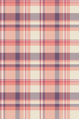 Surface textile pattern texture, factory seamless plaid background. Greeting card vector check tartan fabric in red and light colors.