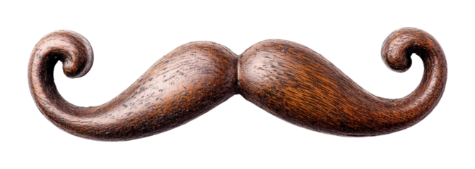 Creative wooden mustache decoration artisan workshop product rustic studio close-up perspective isolated on transparent background