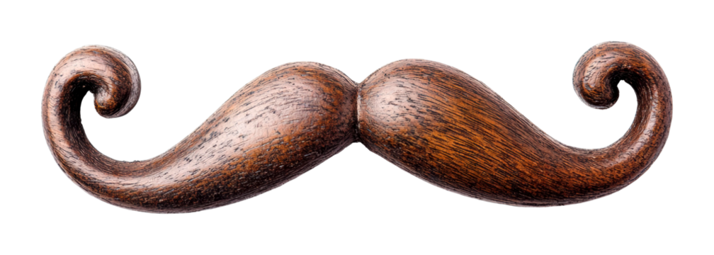 Creative wooden mustache decoration artisan workshop product rustic studio close-up perspective isolated on transparent background
