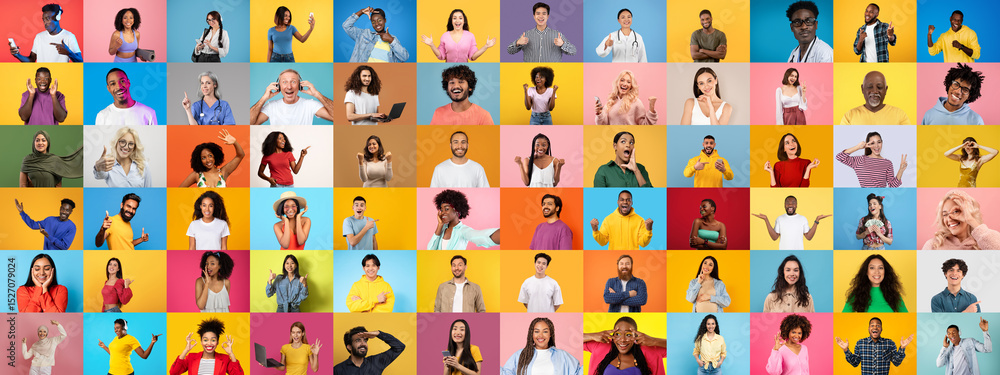 Aufkleber a vibrant collage features a diverse collection of people showcasing various emotions and activities