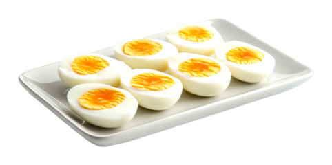 Deliciously cooked hard-boiled eggs on a plate kitchen setting food cut out on transparent background