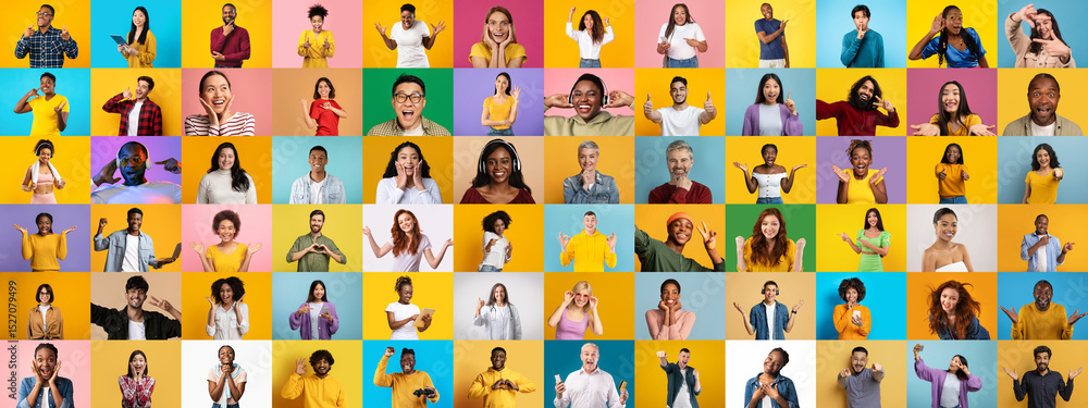 Poster this collection features close-up portraits of diverse individuals expressing happiness and connecti