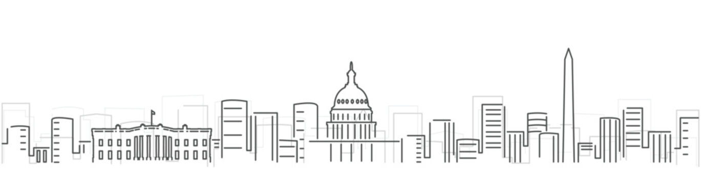 Washington Simple Dark Lines Skyline on White Background