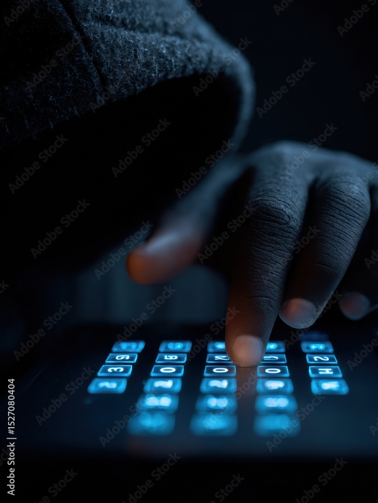 Poster Cyber Thief Attempts to Crack Login Using a 3D Digital Keypad in a Dark Environment With a Minimal Layout