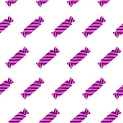 Seamless pattern with purple striped Candy. Hand drawn caramel Candy wrapped in violet and chocolate tones. Repeating Candy design perfect for sweet-themed wallpaper or fun wrapping paper. Wrapping