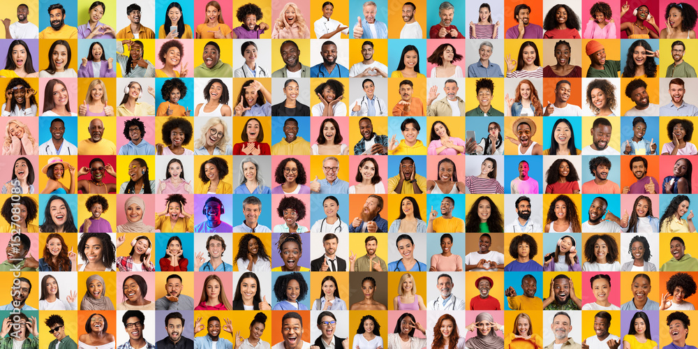 Poster a vibrant collage featuring a diverse group of people from various backgrounds, each displaying uniq