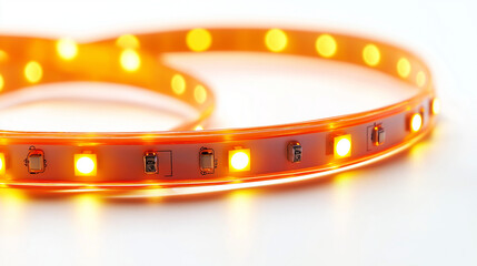 
Orange smart LED lights isolated on a white background, featuring sleek design, energy-efficient technology, customizable brightness, and modern connectivity.