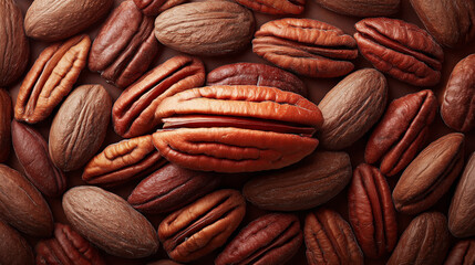 Obraz premium Pecan nuts arranged in a colorful assortment on a surface highlighting their natural textures and shapes