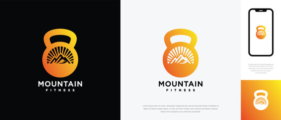 fitness mountain logo design . fitness gym logo icon with nature mountain . logo symbol for fitness