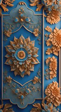 Blue Surface with Extruded Ornamental Flower Three dimensional Diwali Festival Wallpaper Video 4K vertical