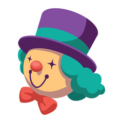 Whimsical Clown Head Vector Illustration: Colorful Cartoon Design with Top Hat