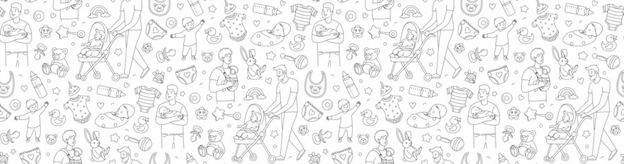 Father and Baby Pattern Line Art Baby Items and Parenting Illustration