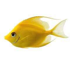 Side view of a tang fish swimming in the ocean, isolated on a white background, showcasing its vibrant colors, streamlined body, and distinct shape, captured in realistic detail for marine