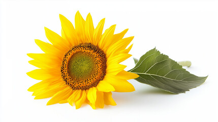 Obraz premium A vibrant yellow sunflower with a green stem, isolated on a clean white background