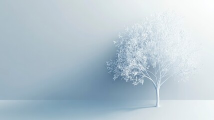 Fototapeta premium Minimalist white tree on light blue background.