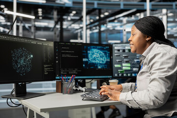 Data center system administrator using machine learning algorithms to analyze large datasets....