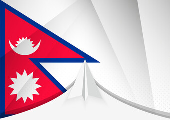 Obraz premium Nepal Flag with Abstract Paper Airplane Design, National Flag in a geometric folded paper style.
