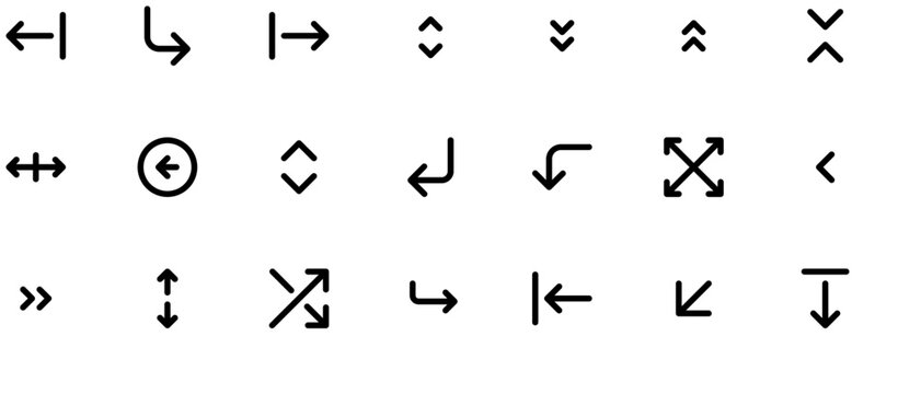 Black and white vector graphic of various keyboard arrows and symbols