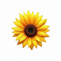 Sunflower illustration on white background. Bright yellow flower with brown center. Botanical drawing perfect for design, print, floral pattern. Summer sunny vibe, nature theme.